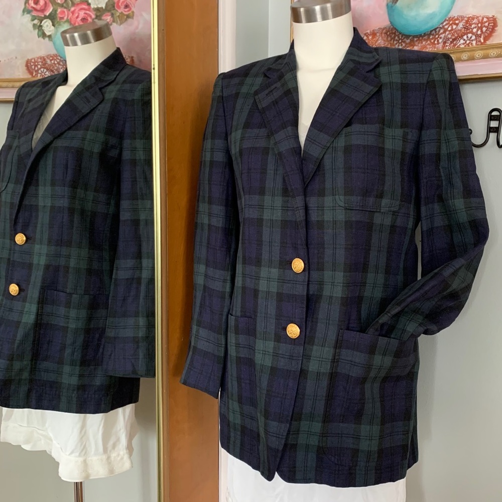 Ralph Lauren 100 Linen Plaid Blazer Jacket Navy 6